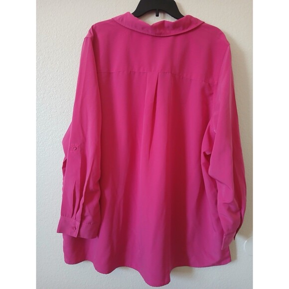 D.&Co Womens Blouse Tunic Pink roll-tab sleeve button shirt pockets 3X Office - Picture 2 of 16
